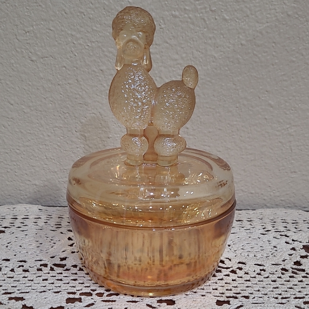 Vintage Glass Poodle Trinket Box